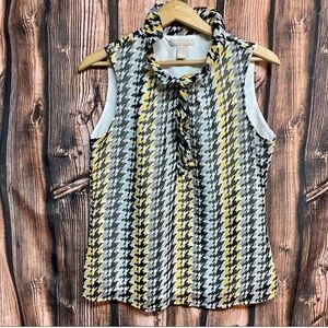 Banana Republic-Black, Yellow &    Grey- Sleeveless Ruffled Tie Front Blouse- M-